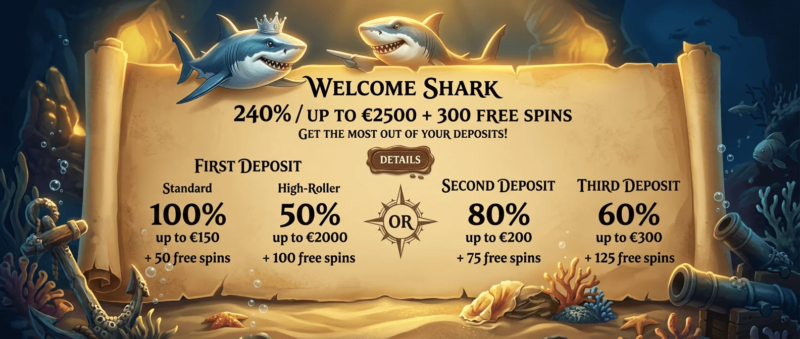 Winshark Austria casino Willkommensbonus 240% Grafik